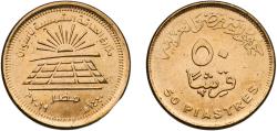 World Coins - Egypt Arab Republic of Egypt AH1440 (2019) 50 Qirsh / Piastres (Solar Energy Farms in Aswan) Brass clad steel Cairo Mint (25000000) 6.44g UNC  KM 1036