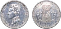 World Coins - Spain Kingdom 1905 *19-05 SMV 2 Pesetas - Alfonso XIII (4th portrait) Silver (.835) Madrid Mint (3589000) 9.99g AU KM 725 Cal 34