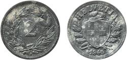 World Coins - Switzerland Federal State 1945 B 2 Rappen (Wreath; zinc) Zinc Bern Mint (3640000) 2.43g XF  HMZ 2 1213 Divo/Tob19 324 KM 4.2b Schön 16a Y 19a