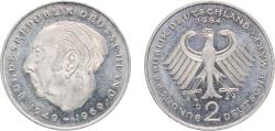 World Coins - Germany Federal Republic of Germany 1984 D 2 Deutsche Mark (Theodor Heuss) Copper-nickel clad nickel (Cladding: 75% Copper, 25% Nickel; Core: 100% Nickel) Munich Mint (52000) 7g A
