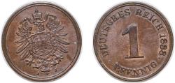 World Coins - Germany Second Empire 1888 J 1 Pfennig - Wilhelm I (type 1 - large shield) Copper Hamburg Mint (2803037) 2g UNC KM 1 AKS 20 J 1 Schön DM 1 Neum 35