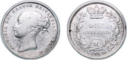 World Coins - Great Britain 1856 1 Shilling - Victoria (1st portrait; 'Young Head') Silver (.925) Royal Mint (Tower Hill) (3168000) 5.6g XF KM 734.1