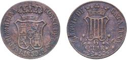 World Coins - Spain Principality of Catalonia Kingdom 1839 6 Cuartos (6 CUAR) Copper Barcelona Mint 13.05g XF Cal 687