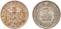 World Coins - Germany - 1871-1948 Weimar Republic 1926 A 2 Reichsmark Silver (.500) (31645259) 9.92g VF KM 45 AKS 32 J 320 Schön DM 44