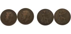 World Coins - Great Britain United Kingdom George V 1 Penny 2 Lots