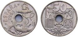 World Coins - Spain Nationalist Government Francisco Franco 1963 *19-65 50 Centimos Anchor, Arrows up 4g