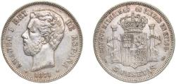 World Coins - Spain Kingdom 1871 *18-71 SDM 5 Pesetas - Amadeo I Silver (.900) Madrid Mint (13641162) 25g XF KM 666