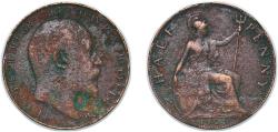 World Coins - Great Britain United Kingdom 1909 ½ Penny - Edward VII Bronze Royal Mint (Tower Hill) (8279000) 5.67g VF KM 793