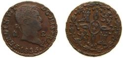 World Coins - Spain Kingdom 1825 2 Maravedis - Fernando VII Copper Segovia Mint 2.62g AU KM 487