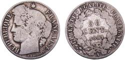 World Coins - France Third Republic 1881 A 50 Centimes "Ceres" 2.5g