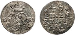 World Coins - Germany Grand Duchy of Mecklenburg-Strelitz 1756 A 1⁄48 Thaler - Adolphus Frederick IV Billon (955000) 1.21g XF  KM 45 Hannemann 83 Kunzel 601 A