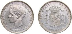 World Coins - Spain Kingdom 1899 * 18-99 SGV 5 Pesetas - Alfonso XIII (3rd portrait) Silver (.900) Madrid Mint (13930000) 25g AU KM 707