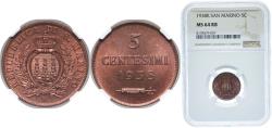 World Coins - San Marino Republic 1938 R 5 Centesimi Bronze Rome Mint (200000) 3.2g NGC MS 64 KM 12