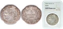 World Coins - France Second Republic 1850 A 5 Francs (Ceres, 2nd republic) Silver (.900) Paris Mint (14542699) 25g NGC AU 50  Franc 2014 327 KM 761 Gad 1789 719