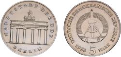 World Coins - Germany German Democratic Republic Democratic republic 1988 A 5 Mark (Brandenburg Gate) Copper-nickel Berlin Mint (25650) 9.66g UNC KM 29