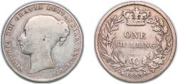 World Coins - Great Britain United Kingdom 1857 1 Shilling - Victoria (1st portrait; 'Young Head') Silver (.925) (2562100) 5.38g VF KM 734 Sp 3902-7