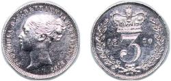 World Coins - Great Britain United Kingdom 1879 3 Pence - Victoria (1st portrait; incl. Maundy and Colonial) Silver (.925) (3140200) 1.4g AU KM 730 Sp 3914 Sp 3918