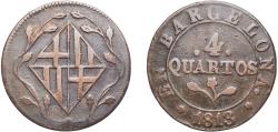 World Coins - Spain Principality of Catalonia Kingdom 1813 4 Quartos Copper Barcelona Mint 8g VF Cal 76 KM 77 Aureo 21