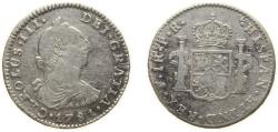 World Coins - Bolivia Spanish colony 1781 PTS PR 1 Real - Carlos III Silver (.903) Potosi Mint 3.38g VF KM 52