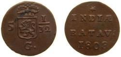 World Coins - Indonesia Netherlands East Indies Dutch colony 1808 ½ Duit (Batavia) Copper 1.36g XF KM 75