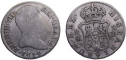 World Coins - Spain Kingdom Fernando VII 1814 M GJ 2 Reales Busto Desnudo 5.8g