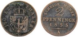 World Coins - Germany States Kingdom of Prussia Friedrich Wilhelm IV 1855 A 2 Pfenninge