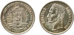 World Coins - Venezuela Fourth Republic 1954 1 Bolívar Silver (.835) (Copper .165) Philadelphia Mint (13500000) 4.85g AU  Y 37 NCV mv1bs-ba