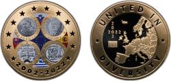 World Coins - Germany 2022 Spain Greece Slovenia Slovakia Medal - 20th anniversary of the Euro Copper-Nickel Gold Plated 29g UNC