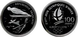 World Coins - France Fifth Republic 1991 100 Francs (Ski Jumping) Silver (.900) (82678) 22.29g PF KM 995