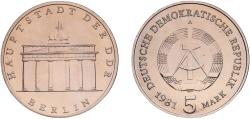World Coins - Germany German Democratic Republic Democratic republic 1981 A 5 Mark (Brandenburg Gate) Copper-nickel Berlin Mint (30900) 9.55g UNC KM 29
