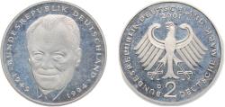 World Coins - Germany Federal Republic of Germany 2001 D 2 Deutsche Mark (Willy Brandt) Copper-nickel clad nickel Munich Mint (130000) 7g UNC KM 183 J 459 Schön 182