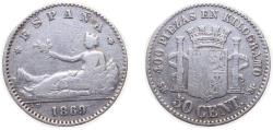 World Coins - Spain Provisional Government 1869 *6-9 SNM 50 Centimos Silver (.835) Madrid Mint (452726) 2.5g VF KM651