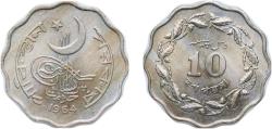 World Coins - Pakistan Islamic Republic 1964 10 Paisa Copper-nickel (52580000) 4.75g UNC KM 27 Schön 27