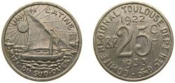 World Coins - France Commune of Toulouse Third Republic 1922 25 Centimes Aluminium (500000) 1.5g AU El Mon. 15.6 El Mon. 15.9