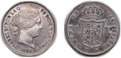World Coins - Spain Kingdom 1860 1 Real - Isabel II Silver (.900) Madrid Mint 1.3g AU KM606 Cal401