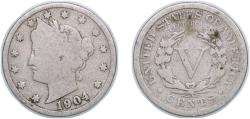 Us Coins - United States Federal republic 1904 5 Cents "Liberty Nickel" (with "CENTS") Copper-nickel Philadelphia Mint (21403167) 4.76g F KM 112 Schön 119
