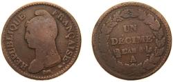 World Coins - France First Republic AN 8 (1799) A 1 Décime Copper Paris Mint (26907) 18.4g VF F 128 Gad 185 KM 645