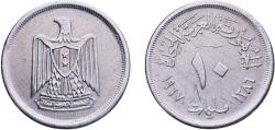 World Coins - Egypt Arab Republic of Egypt AH 1386 (1967)  10 Milliemes Aluminium Cairo Mint 1.76g AU  KM 411 Schön 102a MHC 321