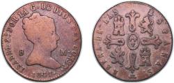 World Coins - Spain Kingdom 1841 8 Maravedis - Isabel II (Constitutional) Copper Segovia Mint 9.21g VF KM 531 Cal 467