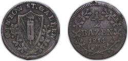 World Coins - Switzerland Canton of St. Gallen 1814 K ½ Batzen Billon (140000) 1.94g VF KM 103 HMZ 1 2-917