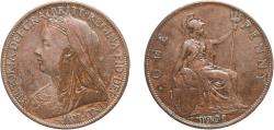 World Coins - Great Britain United Kingdom Kingdom 1901 1 Penny - Victoria (3rd portrait) Bronze Royal Mint (Tower Hill) (22205500) 9.4g XF  KM 790 Sp 3961