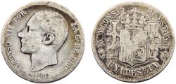 World Coins - Spain Kingdom Alfonso XII 1881 *18-81 MSM 1 Peseta 3rd portrait