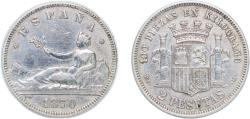 World Coins - Spain Provisional Government 1870 *18-74 DEM 2 Pesetas - Provisional Government Silver (.835) (14892932) 10g VF KM 654