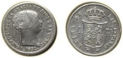 World Coins - Spain Kingdom 1852 1 Real - Isabel II Silver (.900) Madrid Mint 1.3g XF KM 598.2