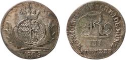 World Coins - Germany Kingdom of Württemberg German states 1809 3 Kreuzers - Frederick I Billon (.333 silver) Staatliche Münze Baden-Württemberg Mint (2863012) 1.31g VF  AKS 51, 53 KR 44, 46 Ja
