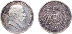 World Coins - Germany Grand-duchy of Baden Second Empire 1903 G 5 Mark - Friedrich I Silver (.900) Karlsruhe Mint (439105) 27.75g XF  KM 274 J 33 Dav GT III 535