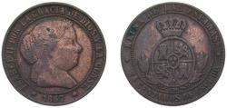World Coins - Spain Kingdom 1867 OM 2½ Centimos de Escudo - Isabel II Bronze Seville Mint 6.25g VF KM 634.5
