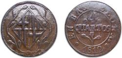 World Coins - Spain Principality of Catalonia Kingdom 1812 4 Quartos (Milled coinage) Copper Barcelona Mint 8.16g VF Cal 67 KM 67