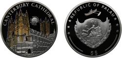 World Coins - Palau Republic 2015 5 Dollars (Canterbury Cathedral) Silver (.925) (2500) 20g PF  KM 497