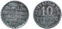 World Coins - Germany Gelsenkirchen and Hattingen Bochum 1918 10 Pfennig - Bochum, Gelsenkirchen, Hattingen Iron 2.6g XF Funck 49.1 Men05 3022.1 Men18 3860.1